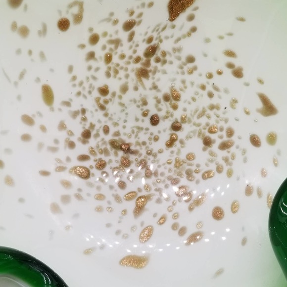 Art Glass Ash Tray Green White Gold Flecks - Picture 10 of 13